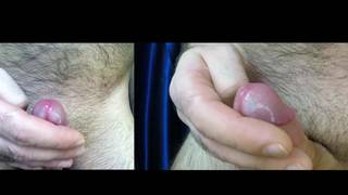 Owłosiony facet wali kutasa aż tryśnie wokoło